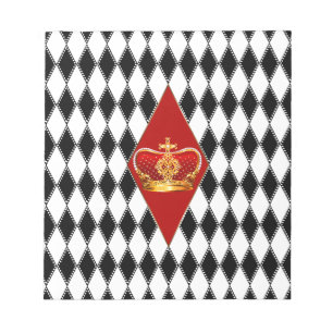 Bloco De Notas Coroa de ouro vermelho e diamantes pretos e branco