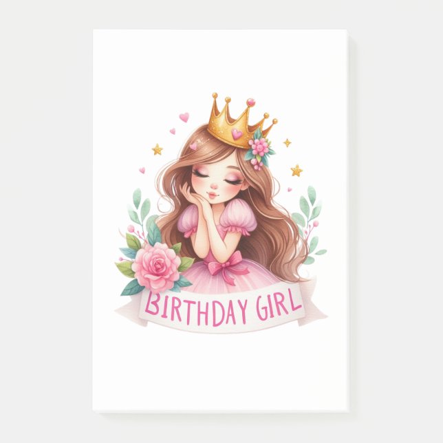 Bloco De Notas Coroa de Princesa Menina de Aniversário (Frente)