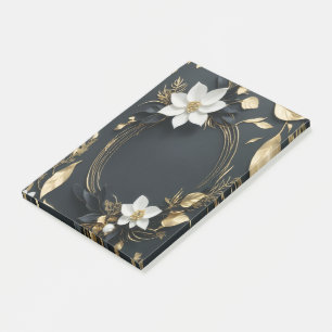 Bloco De Notas Coroa Floral de Noiva Preto Branco e Dourado Elega