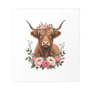Bloco De Notas Coroa Floral Vintage Vaca das Terras Altas Boho Ca