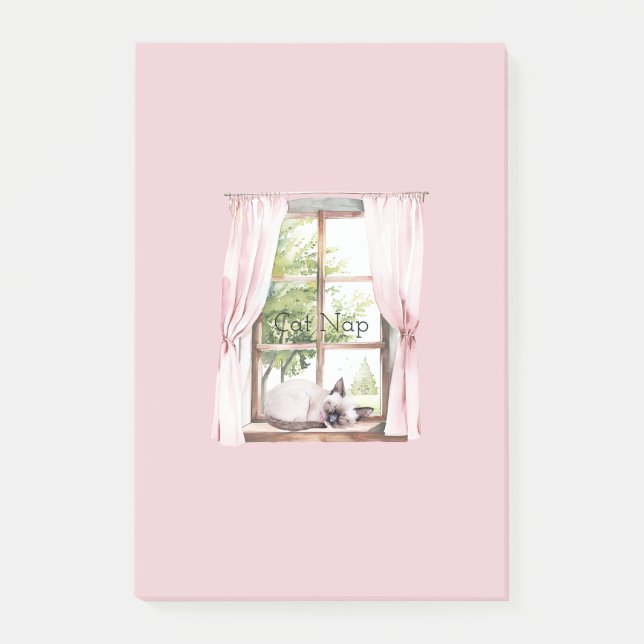 Bloco De Notas Cortinas Rosa Gato Cochila Janela (Frente)