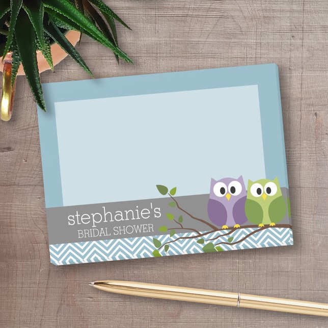 Bloco De Notas Coruja-branca no ramo - Chá do bebê azul (Personalized Post-It Notes - add name or other text)