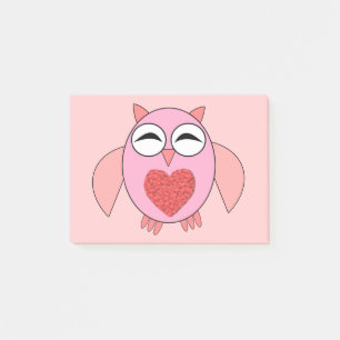 Bloco De Notas Coruja de Coração de Amor Rosa Posta nota Pad