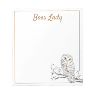 Bloco De Notas Coruja em Branch White Boss Lady ou seu texto