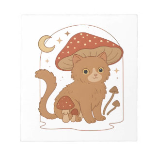 Bloco De Notas Cottagecore Mushroom Cat with Hat – Cute Vintage G