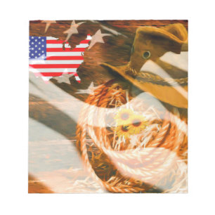Bloco De Notas Cowboy Hat American Flag Sunrays