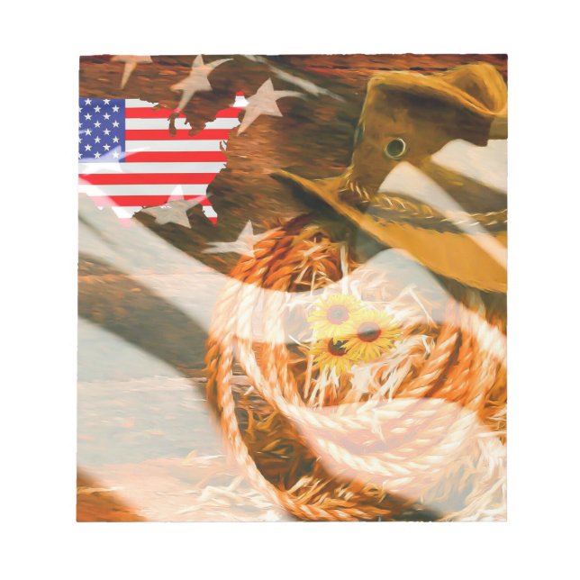 Bloco De Notas Cowboy Hat American Flag Sunrays (Frente)