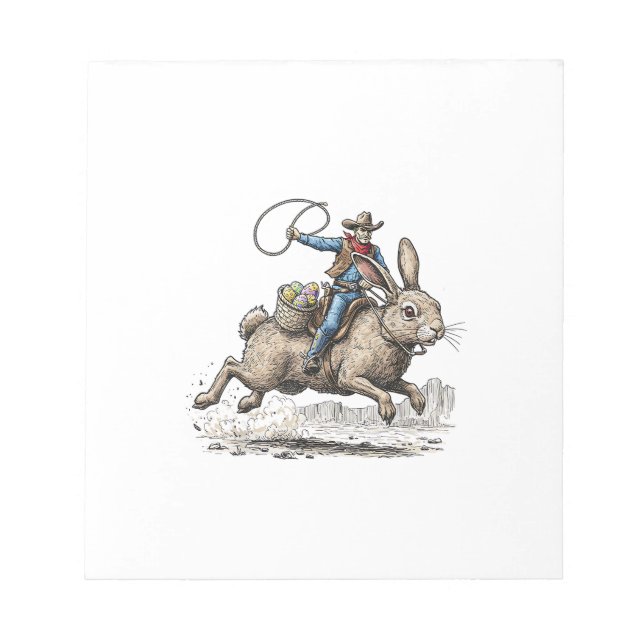 Bloco De Notas Cowboy Riding Easter Bunny Western Howdy Easter Fu (Frente)