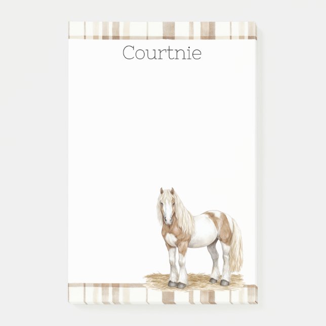 Bloco De Notas Cowgirl Brown Plaid Stripes Horse (Frente)