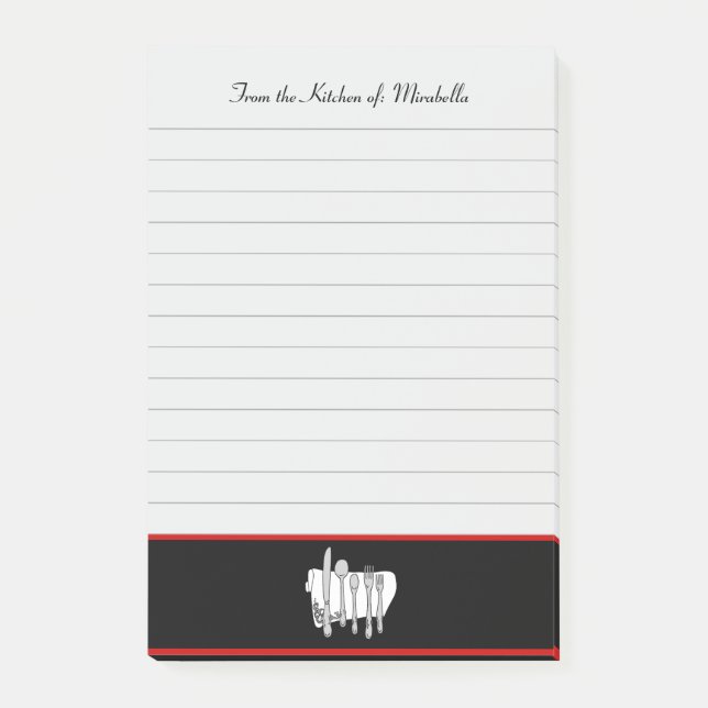 Bloco De Notas Cozinha Personalizada de Posto Vermelho Preto (Frente)