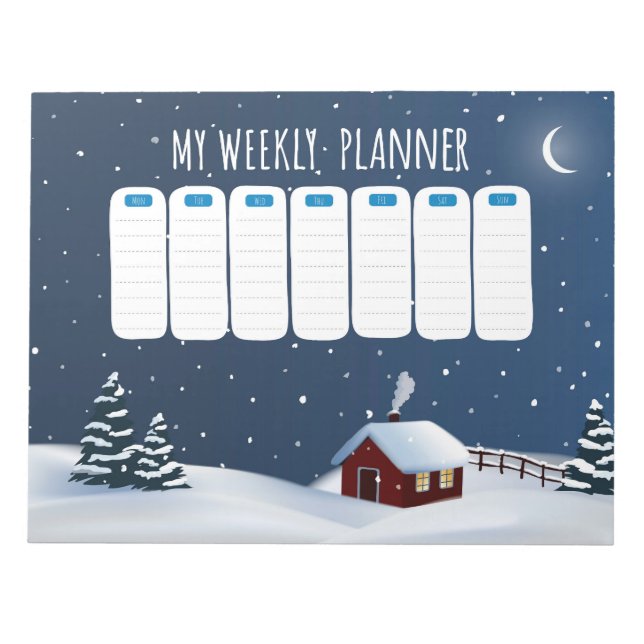 Bloco De Notas Cozy Winter Cabin Notepad | Snowy Night Stationery (Frente)