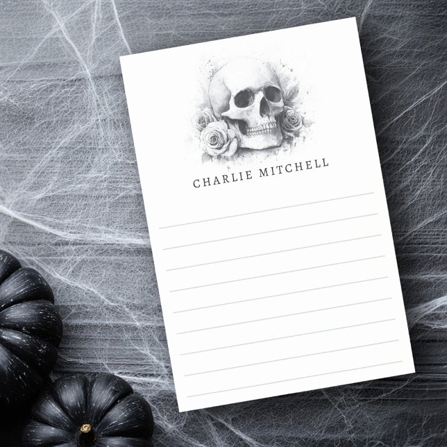 Bloco De Notas Crânio com rosas com revestimento de aquarela (Skull with roses watercolor painting lined post-it notes)