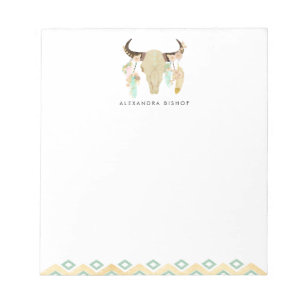 Bloco De Notas Crânio Floral Tribal e Penas Personalizadas
