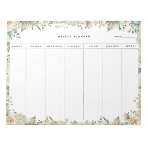 Bloco De Notas Cream Watercolor Floral Weekly Planner
