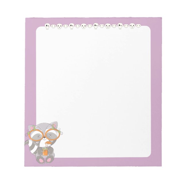 Bloco De Notas Creepy Kawaii Raccoon e Skulls Notepad (Frente)