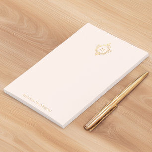 Bloco De Notas Crest de Ouro Rosa Monograma Feminino Elegante Nom