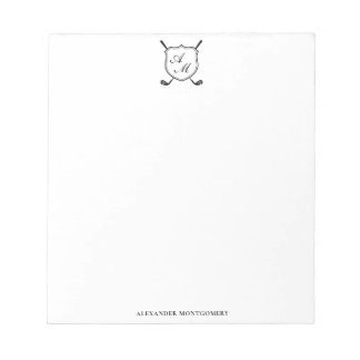 Bloco De Notas Crest Monograma Preto Elegante de Golfe