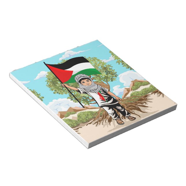 Bloco De Notas Criança com Keffiyeh Palestine Flag e Olive Tree (Inclinado)