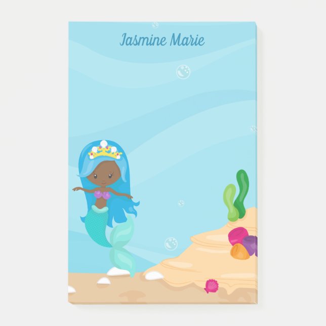 Bloco De Notas Crianças Personalizadas Da Sereia Afro-Americana (Frente)