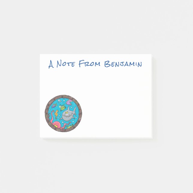 Bloco De Notas Criaturas marinhas engraçadas desenho de desenhos  (Frente)