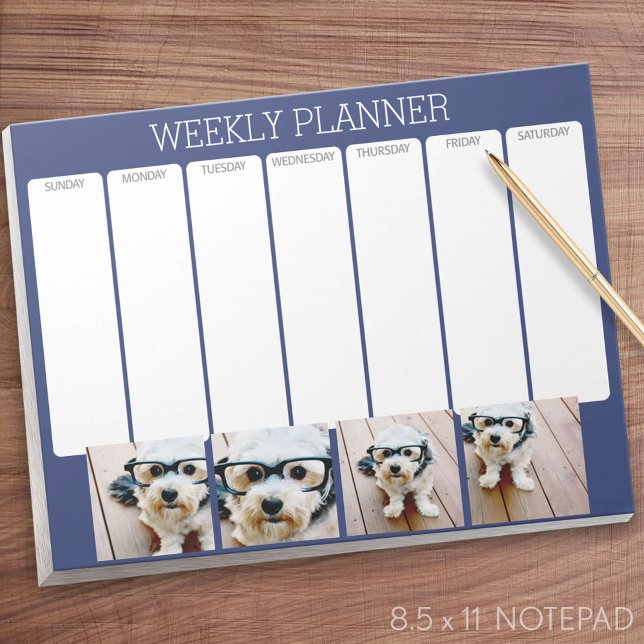 Bloco De Notas Crie o seu próprio Marinho de Colagem de Fotografi (Weekly Planner Notepad - Personalized)
