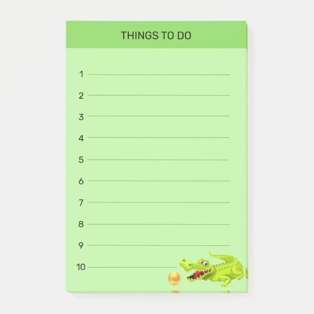 Bloco De Notas Crocodilo feliz e fofo Coisas a fazer em verde lim (Frente)