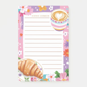 Bloco De Notas Croissant de Café Bonito Flores Roxas Floral Femin