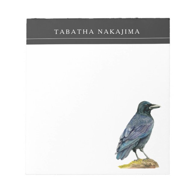 Bloco De Notas Crow Watercolor Art | Adicionar nome (Frente)