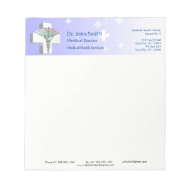 Bloco De Notas Cruz Branca de Caduceus 3D Médico Holográfico