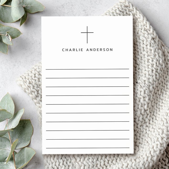 Bloco De Notas Cruz cristã elegante com nome alinhado em branco (Elegant Christian cross name lined white Post-it Notes)