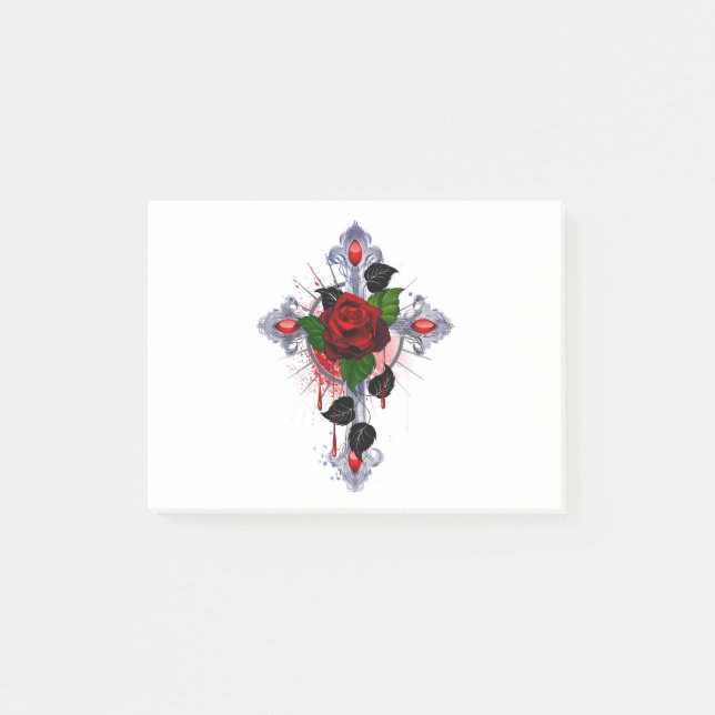 Bloco De Notas Cruz de Prata com Rosa vermelha (Frente)
