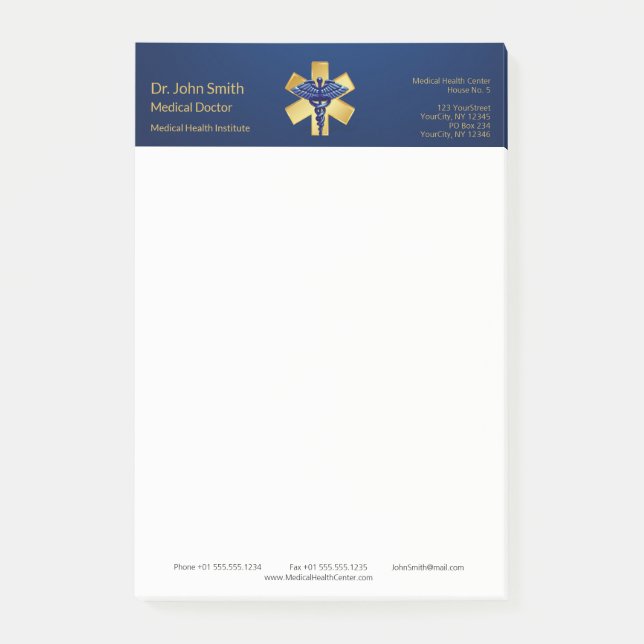 Bloco De Notas Cruz Dourada de Caduco 3D Médico Azul (Frente)