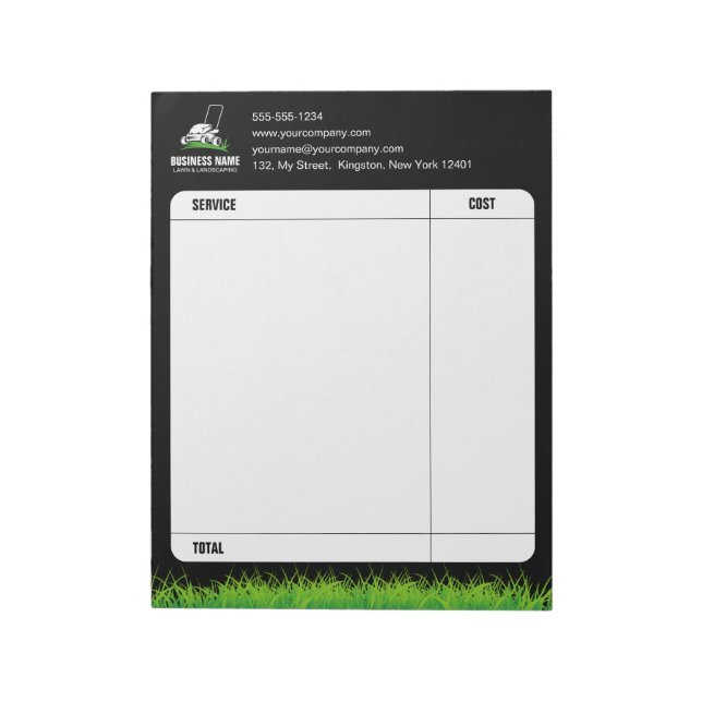 Bloco De Notas Cuidados Profissionais com Gramados Preto e Verde  (Invertido)