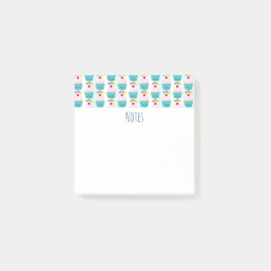 Bloco De Notas Cupcake azul bonito com padrão facial Kawaii