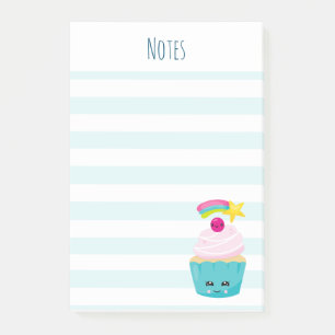 Bloco De Notas Cupcake Azul Bonito com Rosto Kawaii