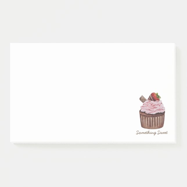 Bloco De Notas Cupcake De Morango Cujo Cama É Em Aquarela (Frente)