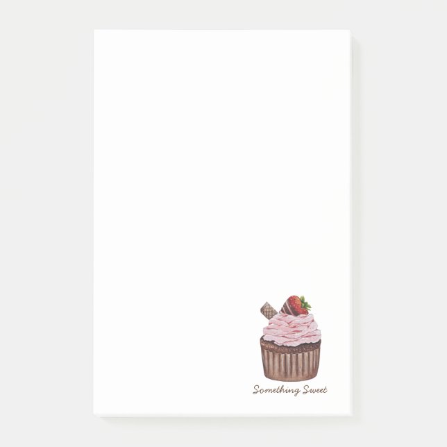 Bloco De Notas Cupcake De Morango Cujo Cama É Em Aquarela (Frente)
