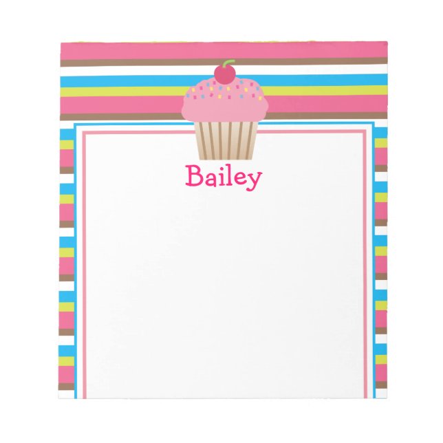Bloco de Notas Cupcake Listrado de Doce Fofo (Frente)
