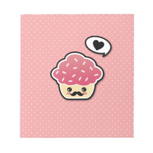 Bloco De Notas Cupcake Rosa Kawaii com bigode