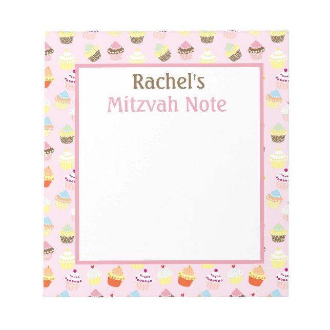 Bloco De Notas Cupcakes Rosa Mitzvah Nota Meninas Notepad (Frente)