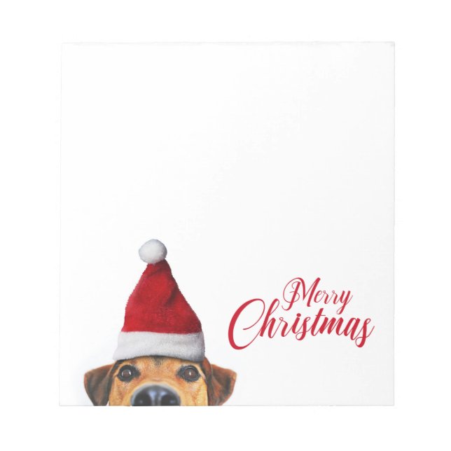 Bloco De Notas Curioso Cachorro Engraçado com Papai Noel (Frente)