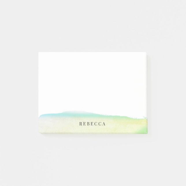 Bloco De Notas Curso da escova da aguarela do verde amarelo (Frente)