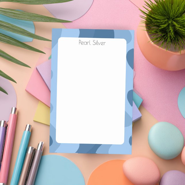 Bloco De Notas Curvas Azuis Monograma Chic Personalizado (Blue Stripes Curves CUSTOM Chic Monogram Personalized Post-it Notes
)