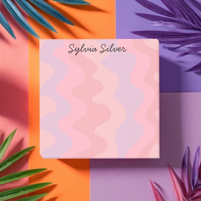 Bloco De Notas Curvas Rosa Personalizadas Monograma Chic Personal (Pink Curves Waves CUSTOM Chic Monogram Personalized Post-it Notes
)