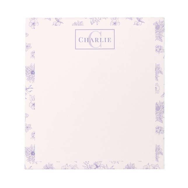 Bloco De Notas Custom Botanical Monogram Personalized Dog Cat Pet (Frente)