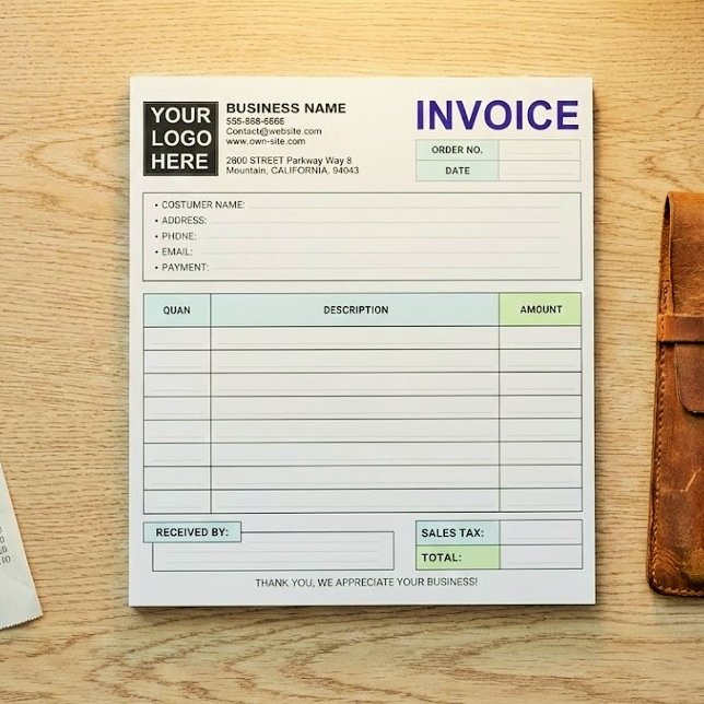 Bloco De Notas Custom Business Sales Invoice Forms, Company Logo (custom carbonless invoice forms)