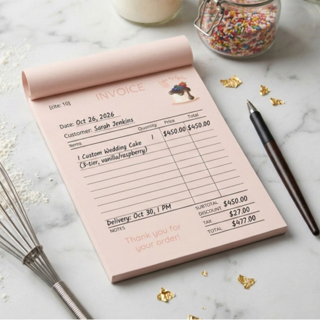 Bloco De Notas Custom Cake & Bakery Business Invoice Notepad (Criador carregado)