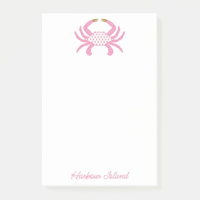 Bloco De Notas Custom Chic Pink Crab | Coastal Sticky Notes (Frente)