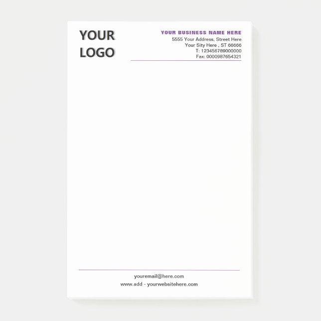 Bloco De Notas Custom Company Logo Info Business Post-it® Notes (Frente)