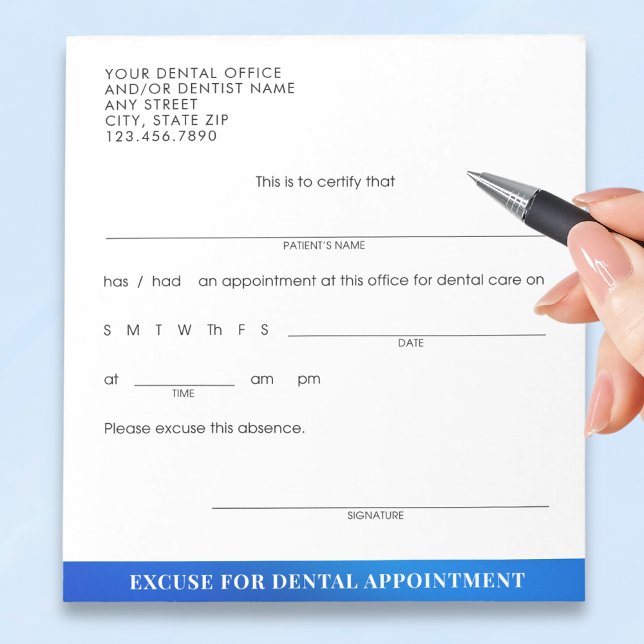 Bloco De Notas Custom Dental Appointment Excuse Blue (Criador carregado)
